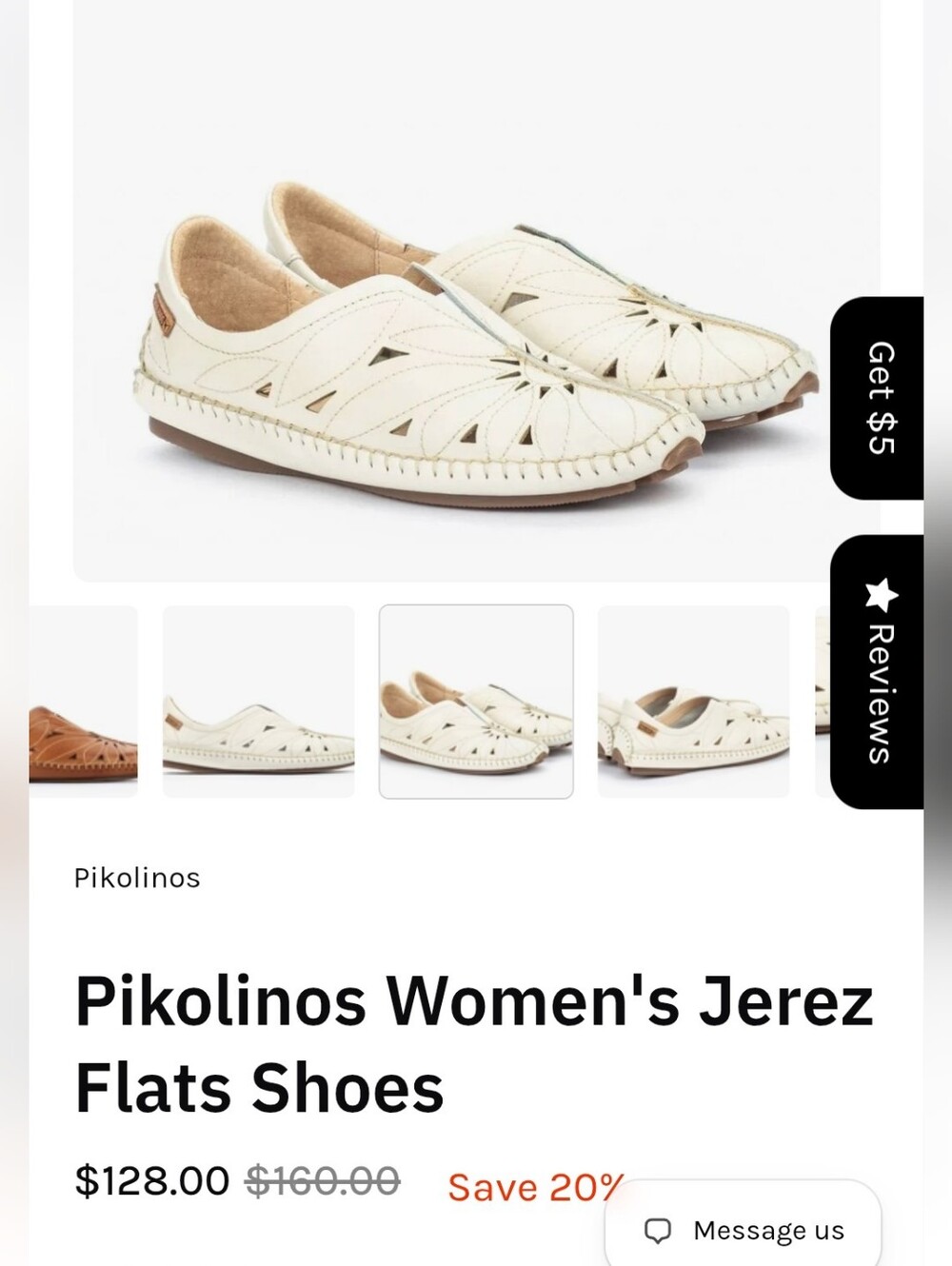 Pikolinos Jerez Ivory Leather Flats/slip On Shoes Size EU37/ US 6.5-7